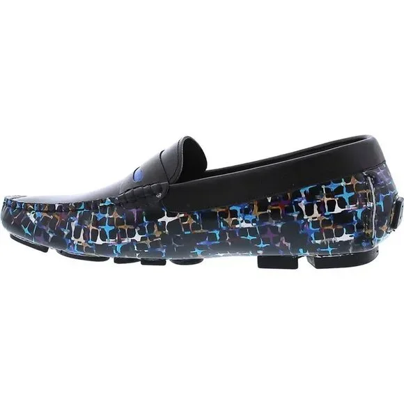 Robert Graham Black Sunbury Print Leather Penny Driving Loafers Robert Graham Black Sunbury Print Leather Penny Driving  main image 4